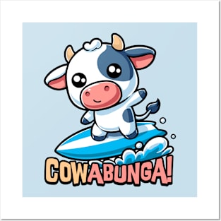 Cowabunga! Cute Surfing Cow Pun Posters and Art